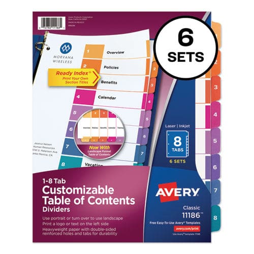 Avery Customizable Toc Ready Index Multicolor Tab Dividers 8-tab 1 To 8 11 X 8.5 White Traditional Color Tabs 6 Sets - Office - Avery®
