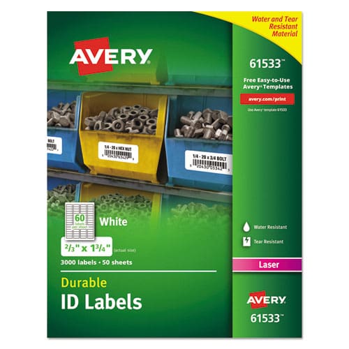 Avery Durable Permanent Id Labels With Trueblock Technology Laser Printers 3.25 X 8.38 White 3/sheet 50 Sheets/pack - Office - Avery®