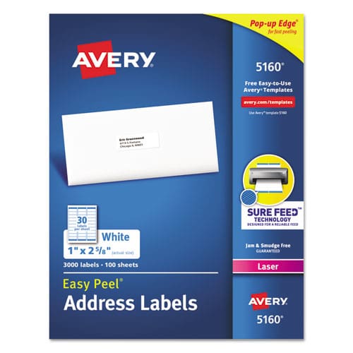Avery Easy Peel White Address Labels W/ Sure Feed Technology Laser Printers 0.66 X 1.75 White 60/sheet 100 Sheets/pack - Office - Avery®