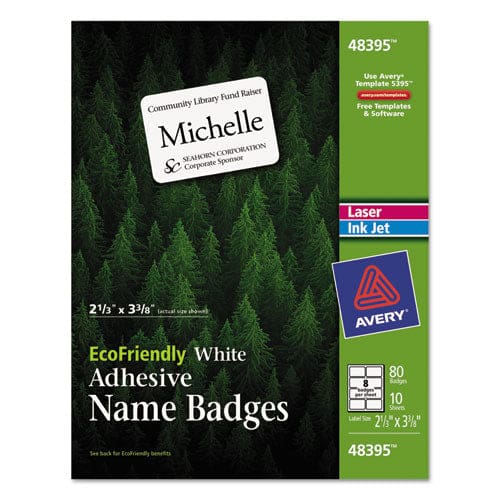 Avery Ecofriendly Adhesive Name Badge Labels 3.38 X 2.33 White 80/pack - School Supplies - Avery®