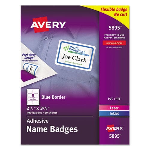 Avery Flexible Adhesive Name Badge Labels 3.38 X 2.33 White/blue Border 400/box - School Supplies - Avery®