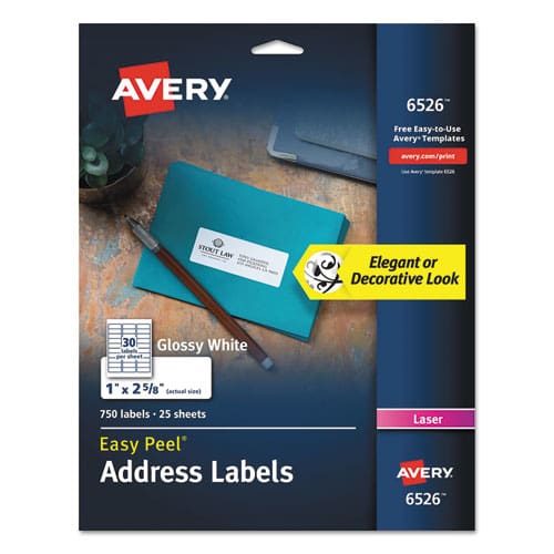 Avery Glossy White Easy Peel Mailing Labels W/ Sure Feed Technology Laser Printers 1 X 2.63 White 30/sheet 25 Sheets/pack - Office - Avery®