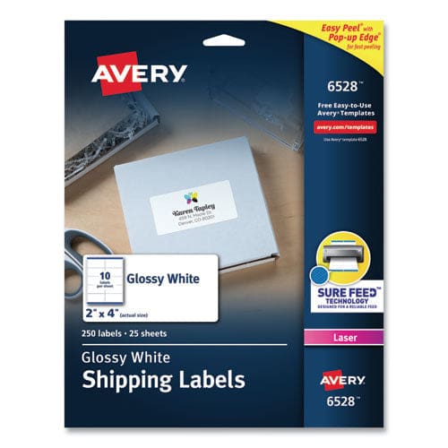 Avery Glossy White Easy Peel Mailing Labels W/ Sure Feed Technology Laser Printers 1 X 2.63 White 30/sheet 25 Sheets/pack - Office - Avery®