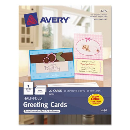 Avery Half-fold Greeting Cards With Matching Envelopes Inkjet 85 Lb 5.5 X 8.5 Matte White 1 Card/sheet 20 Sheets/box - Office - Avery®
