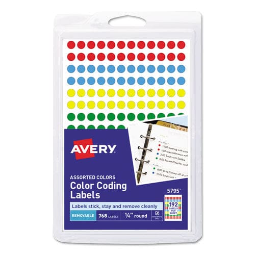 Avery Handwrite Only Self-adhesive Removable Round Color-coding Labels 0.25 Dia Assorted 192/sheet 4 Sheets/pack (5795) - Office - Avery®