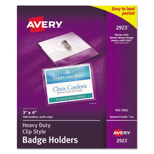 Avery Heavy-duty Clip-style Badge Holders Horizontal 4 X 3 Clear 100/box - Office - Avery®