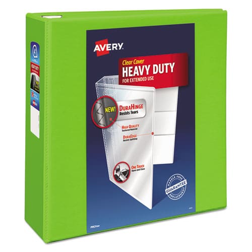 Avery Heavy-duty View Binder With Durahinge And Locking One Touch Ezd Rings 3 Rings 4 Capacity 11 X 8.5 Chartreuse - School Supplies -