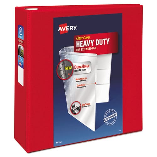 Avery Heavy-duty View Binder With Durahinge And Locking One Touch Ezd Rings 3 Rings 4 Capacity 11 X 8.5 Red - School Supplies - Avery®
