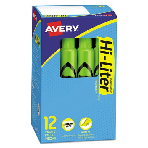 Avery Hi-liter Desk-style Highlighters Fluorescent Green Ink Chisel Tip Green/black Barrel Dozen - School Supplies - Avery®