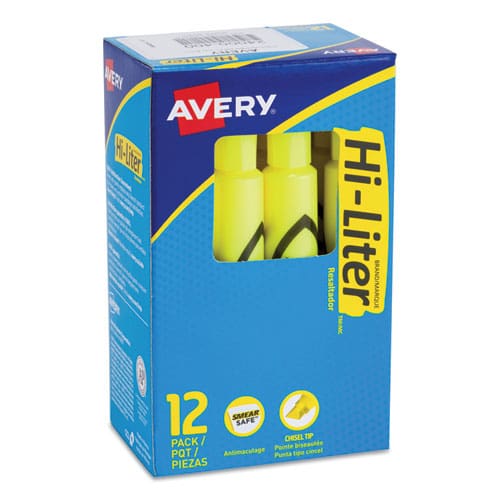 Avery Hi-liter Desk-style Highlighters Fluorescent Yellow Ink Chisel Tip Yellow/black Barrel Dozen - School Supplies - Avery®
