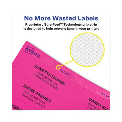 Avery High-vis Removable Laser/inkjet Id Labels W/ Sure Feed 1 X 2.63 Neon 360/pk - Office - Avery®