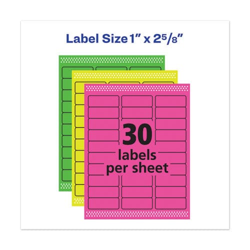 Avery High-vis Removable Laser/inkjet Id Labels W/ Sure Feed 1 X 2.63 Neon 360/pk - Office - Avery®
