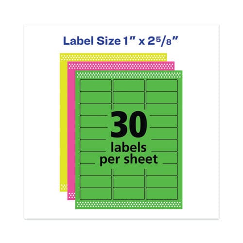 Avery High-visibility Permanent Laser Id Labels 1 X 2.63 Asst. Neon 450/pack - Office - Avery®