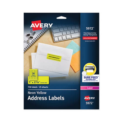 Avery High-visibility Permanent Laser Id Labels 1 X 2.63 Neon Yellow 750/pack - Office - Avery®