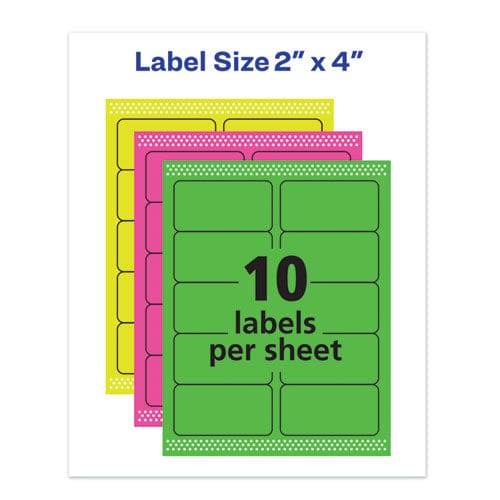Avery High-visibility Permanent Laser Id Labels 2 X 4 Asst. Neon 150/pack - Office - Avery®
