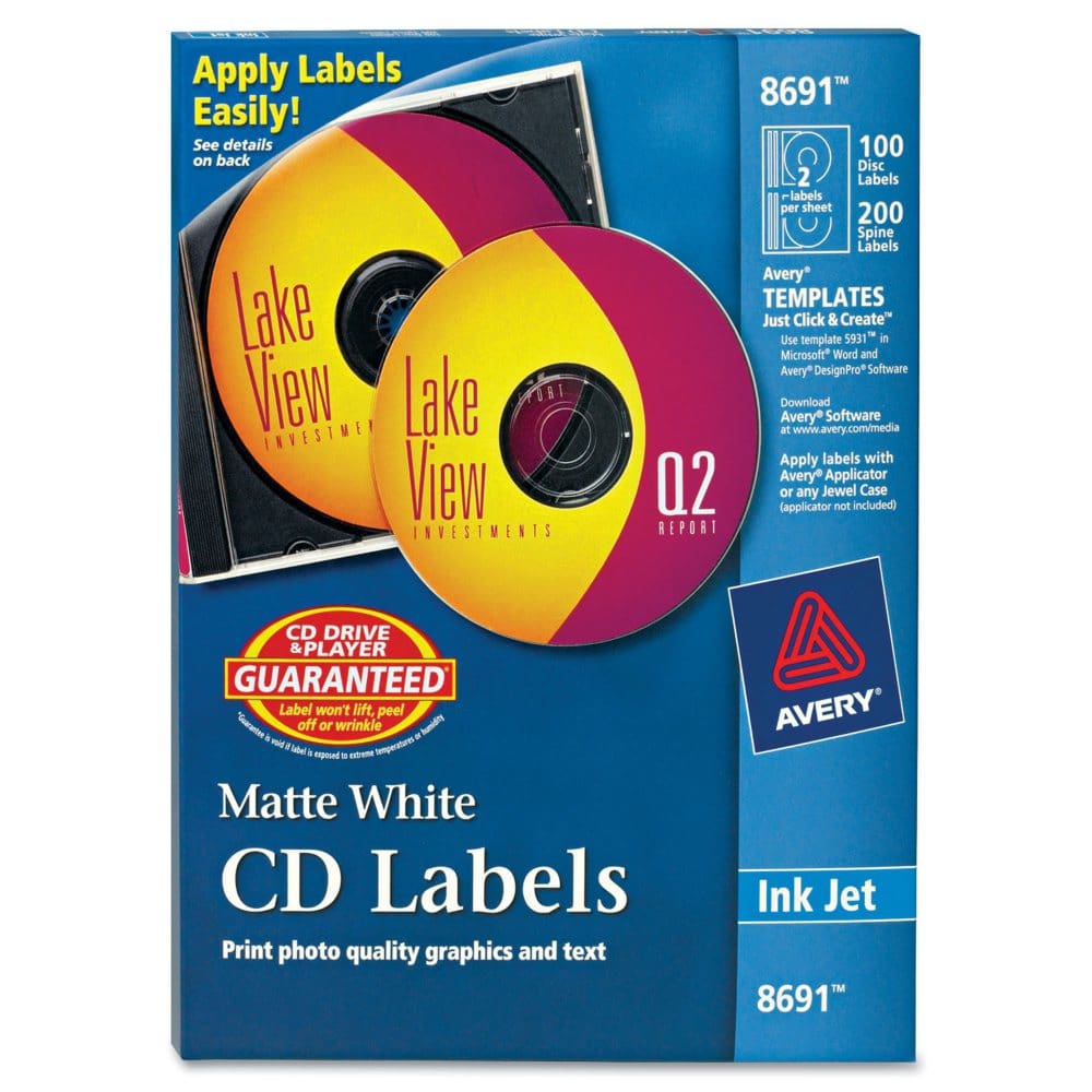 Avery Inkjet CD Labels Matte White 100/Pack - Labels & Label Makers - Avery