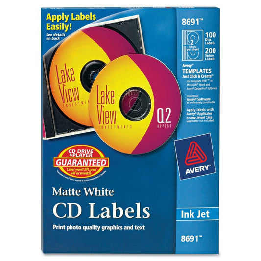 Avery Inkjet CD Labels Matte White 100/Pack - Labels & Label Makers - Avery