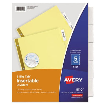Avery Insertable Big Tab Dividers 5-tab Double-sided Gold Edge Reinforcing 11 X 8.5 Buff Clear Tabs 1 Set - School Supplies - Avery®