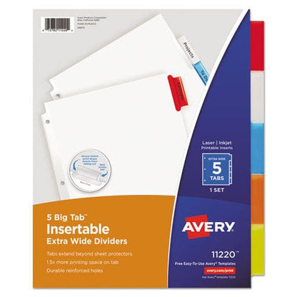 Avery Insertable Big Tab Dividers 5-tab Single-sided Copper Edge Reinforcing 11.13 X 9.25 White Assorted Tabs 1 Set - School Supplies -