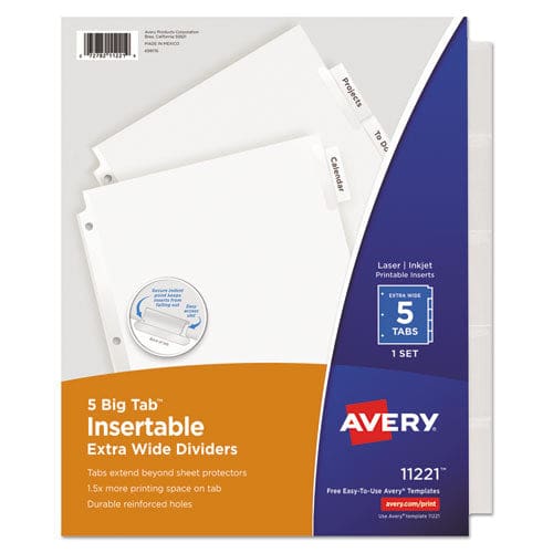 Avery Insertable Big Tab Dividers 5-tab Single-sided Copper Edge Reinforcing 11.13 X 9.25 White Clear Tabs 1 Set - School Supplies - Avery®