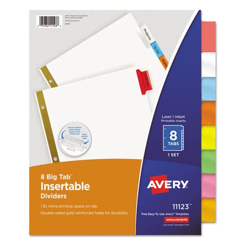 Avery Insertable Big Tab Dividers 8-tab Double-sided Gold Edge Reinforcing 11 X 8.5 Buff Clear Tabs 1 Set - School Supplies - Avery®