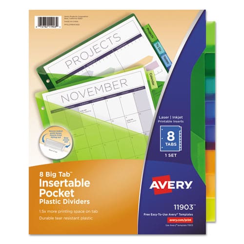 Avery Insertable Big Tab Plastic 2-pocket Dividers 8-tab 11.13 X 9.25 Assorted 1 Set - School Supplies - Avery®