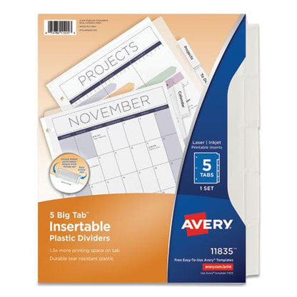 Avery Insertable Big Tab Plastic Dividers 5-tab 11 X 8.5 Clear 1 Set - School Supplies - Avery®