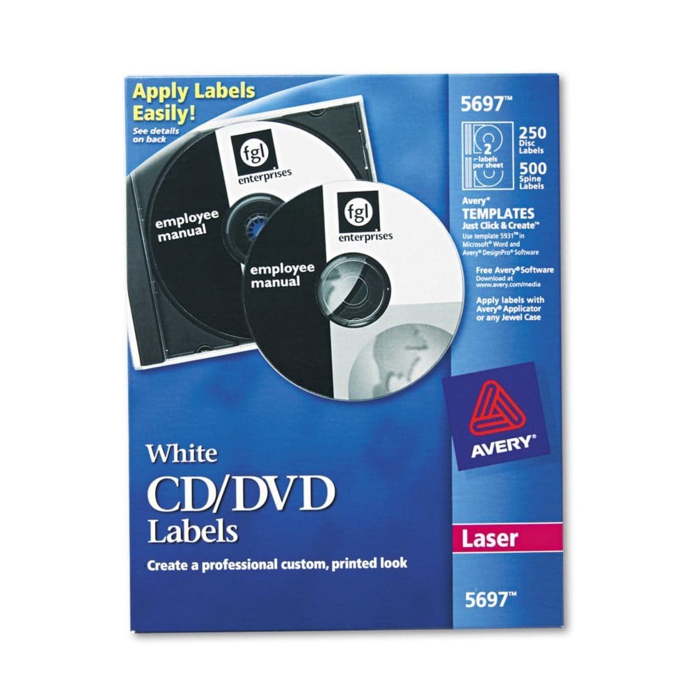 Avery Laser CD Labels Matte White 250/Pack - Labels & Label Makers - Avery