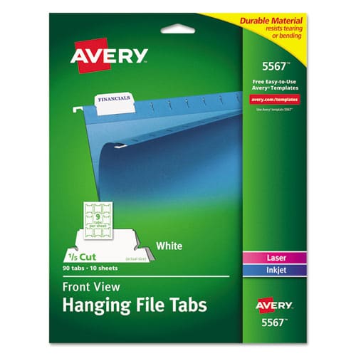 Avery Laser Printable Hanging File Tabs 1/5-cut White 2.06 Wide 90/pack - Office - Avery®