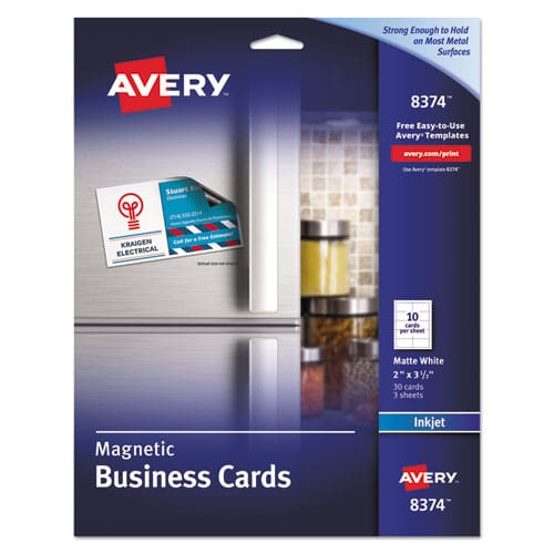 Avery Magnetic Business Cards Inkjet 2 X 3.5 White 30 Cards 10 Cards/sheet 3 Sheets/pack - Office - Avery®