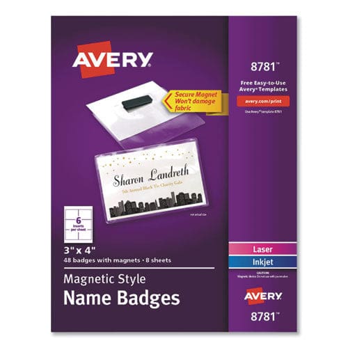 Avery Magnetic Style Name Badge Kit Horizontal 4 X 3 White 24/pack - Office - Avery®
