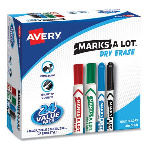Avery Marks A Lot Desk/pen-style Dry Erase Marker Value Pack Assorted Broad Bullet/chisel Tips Assorted Colors 24/pack (29870) - School