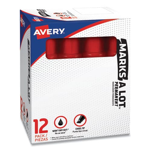 Avery Marks A Lot Extra-large Desk-style Permanent Marker Extra-broad Chisel Tip Red (24147) - School Supplies - Avery®
