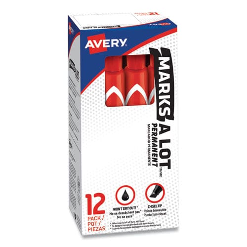 Avery Marks A Lot Large Desk-style Permanent Marker Broad Chisel Tip Red Dozen (8887) - School Supplies - Avery®