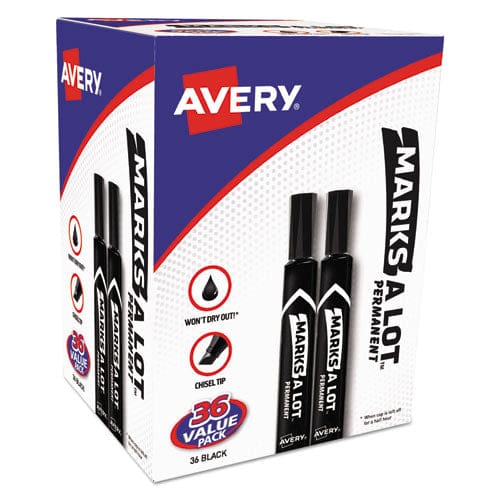 Avery Marks A Lot Large Desk-style Permanent Marker Value Pack Broad Chisel Tip Black 36/pack (98206) - School Supplies - Avery®