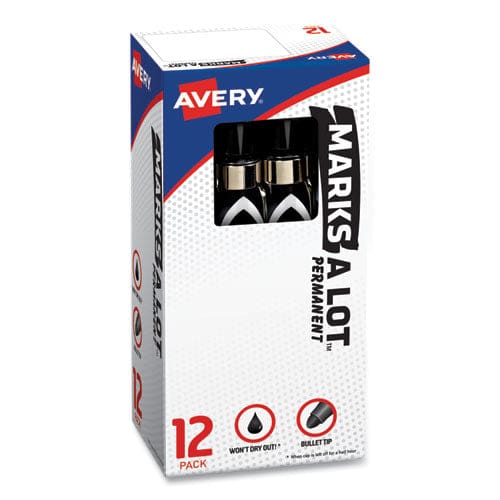 Avery Marks A Lot Large Desk-style Permanent Marker With Metal Pocket Clip Broad Bullet Tip Black Dozen (24878) - School Supplies - Avery®