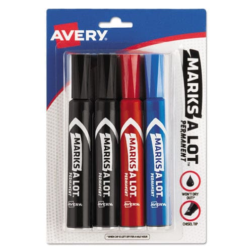 Avery Marks A Lot Regular Desk-style Permanent Marker Broad Chisel Tip Assorted Colors 4/set (7905) - School Supplies - Avery®