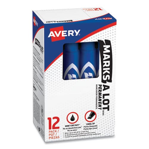 Avery Marks A Lot Regular Desk-style Permanent Marker Broad Chisel Tip Blue Dozen (7886) - School Supplies - Avery®