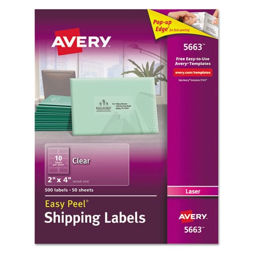 Avery Matte Clear Easy Peel Mailing Labels W/ Sure Feed Technology Laser Printers 2 X 4 Clear 10/sheet 50 Sheets/box - Office - Avery®