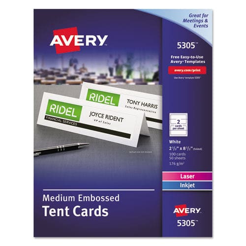 Avery Medium Embossed Tent Cards White 2.5 X 8.5 2 Cards/sheet 50 Sheets/box - Office - Avery®