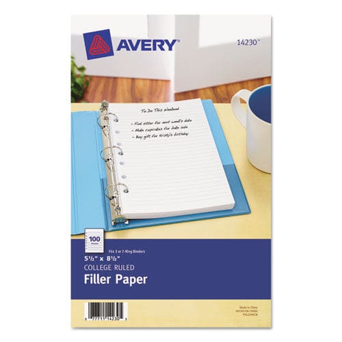 Avery Mini Size Binder Filler Paper 7-hole Side Punched 5.5 X 8.5 College Rule 100/pack - School Supplies - Avery®