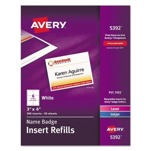 Avery Name Badge Insert Refills Horizontal/vertical 3 X 4 White 300/box - Office - Avery®