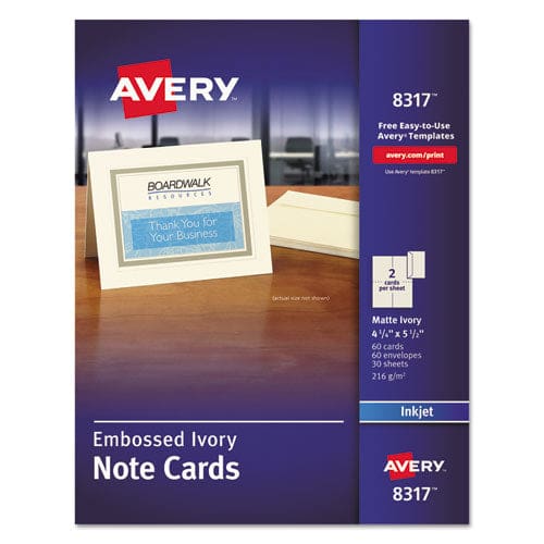 Avery Note Cards With Matching Envelopes Inkjet 65lb 4.25 X 5.5 Textured Uncoated White 50 Cards 2 Cards/sheet 25 Sheets/box - Office -