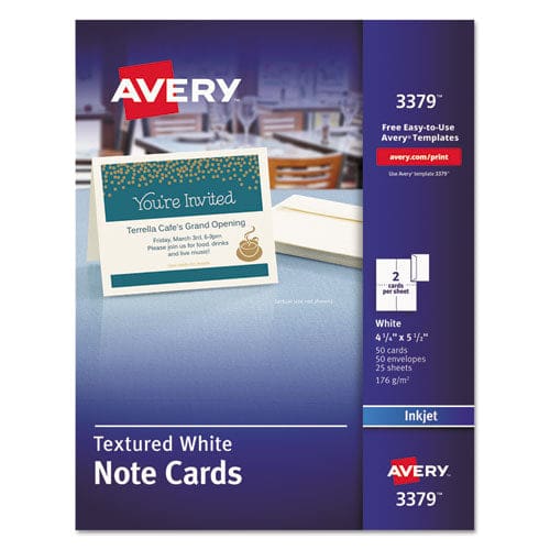 Avery Note Cards With Matching Envelopes Inkjet 65lb 4.25 X 5.5 Textured Uncoated White 50 Cards 2 Cards/sheet 25 Sheets/box - Office -