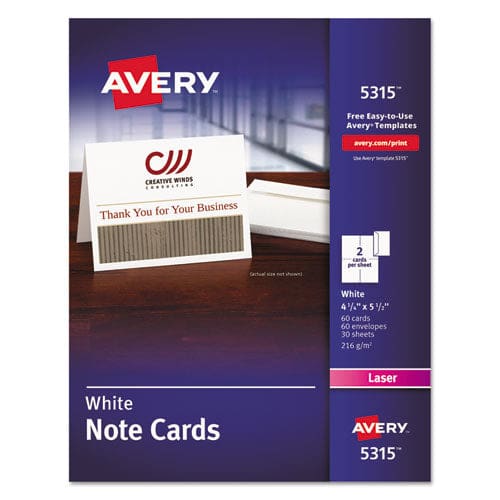 Avery Note Cards With Matching Envelopes Laser 80 Lb 4.25 X 5.5 Uncoated White 60 Cards 2 Cards/sheet 30 Sheets/pack - Office - Avery®
