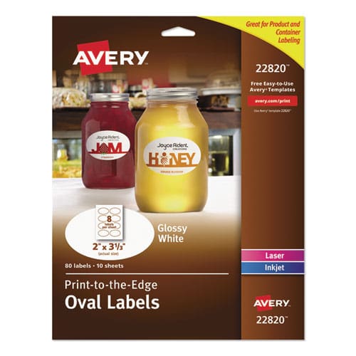 Avery Oval Labels With Sure Feed And Easy Peel 1.5 X 2.5 Glossy White 180/pack - Office - Avery®