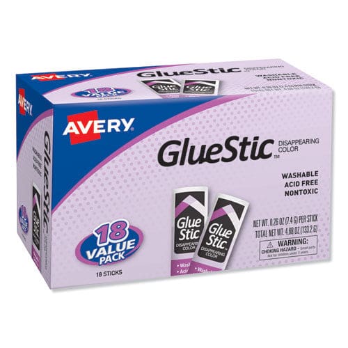 Avery Permanent Glue Stic Value Pack 0.26 Oz Applies Purple Dries Clear 18/pack - School Supplies - Avery®