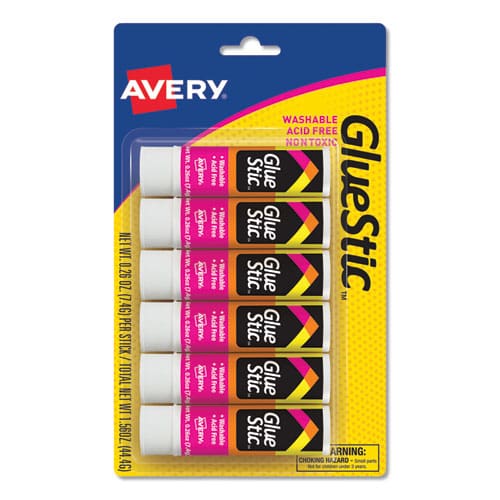 Avery Permanent Glue Stic Value Pack 0.26 Oz Applies White Dries Clear 6/pack - School Supplies - Avery®