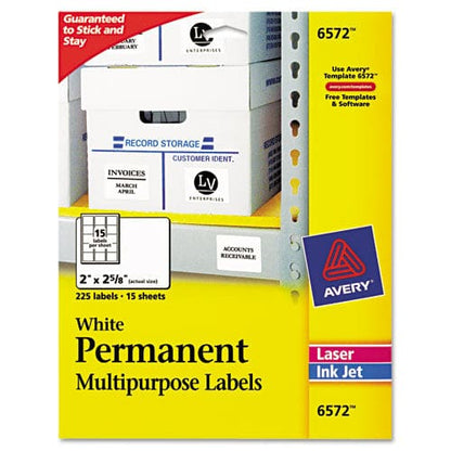 Avery Permanent Id Labels W/ Sure Feed Technology Inkjet/laser Printers 2 X 2.63 White 15/sheet 15 Sheets/pack - Office - Avery®