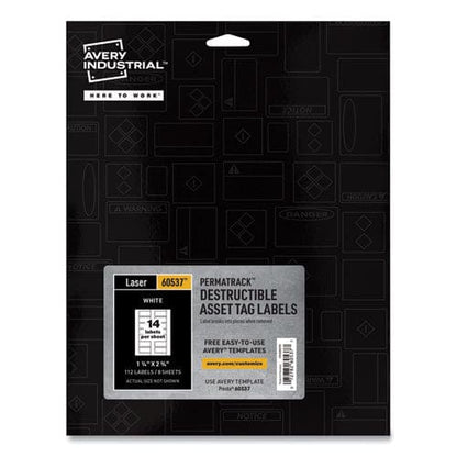 Avery Permatrack Destructible Asset Tag Labels Laser Printers 1.25 X 2.75 White 14/sheet 8 Sheets/pack - Office - Avery®